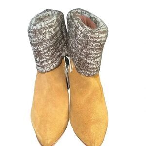 Rachel Comey Colton Suede Brown Bootie with Knit Foldover Women’s Size 7